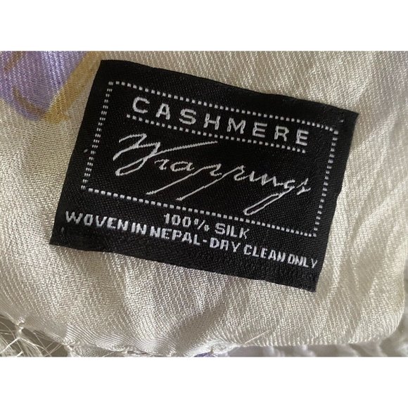 Cashmere Wrappings 100% Silk Wrap Scarf Shawl 80”x27” Cream Black Orange Purple - Picture 6 of 16